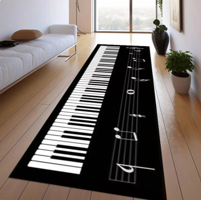 Piano Keyboard Runner Rug, Music Lover Hallway Carpet, Black White Keys Washable Non Slip