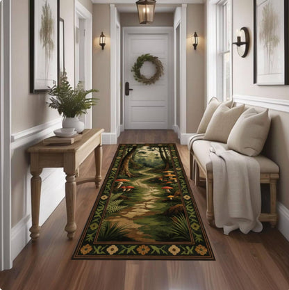 Mushroom Forest Path Rug, Whimsical Cottagecore Decor, Soft Washable Non Slip Runner