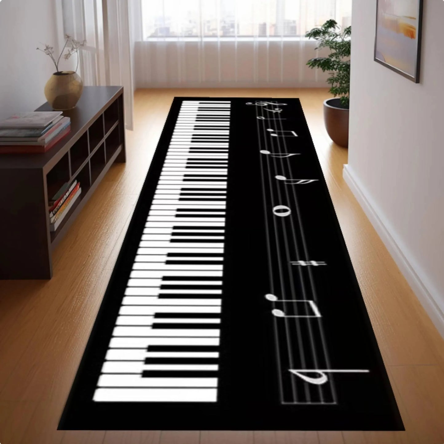Piano Keyboard Runner Rug, Music Lover Hallway Carpet, Black White Keys Washable Non Slip